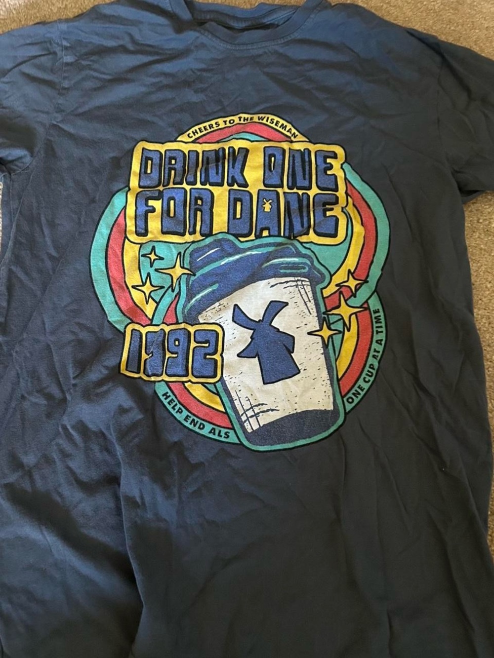 Dutch Bros Navy Graphic Tee with Multicolor Retro Cup Art